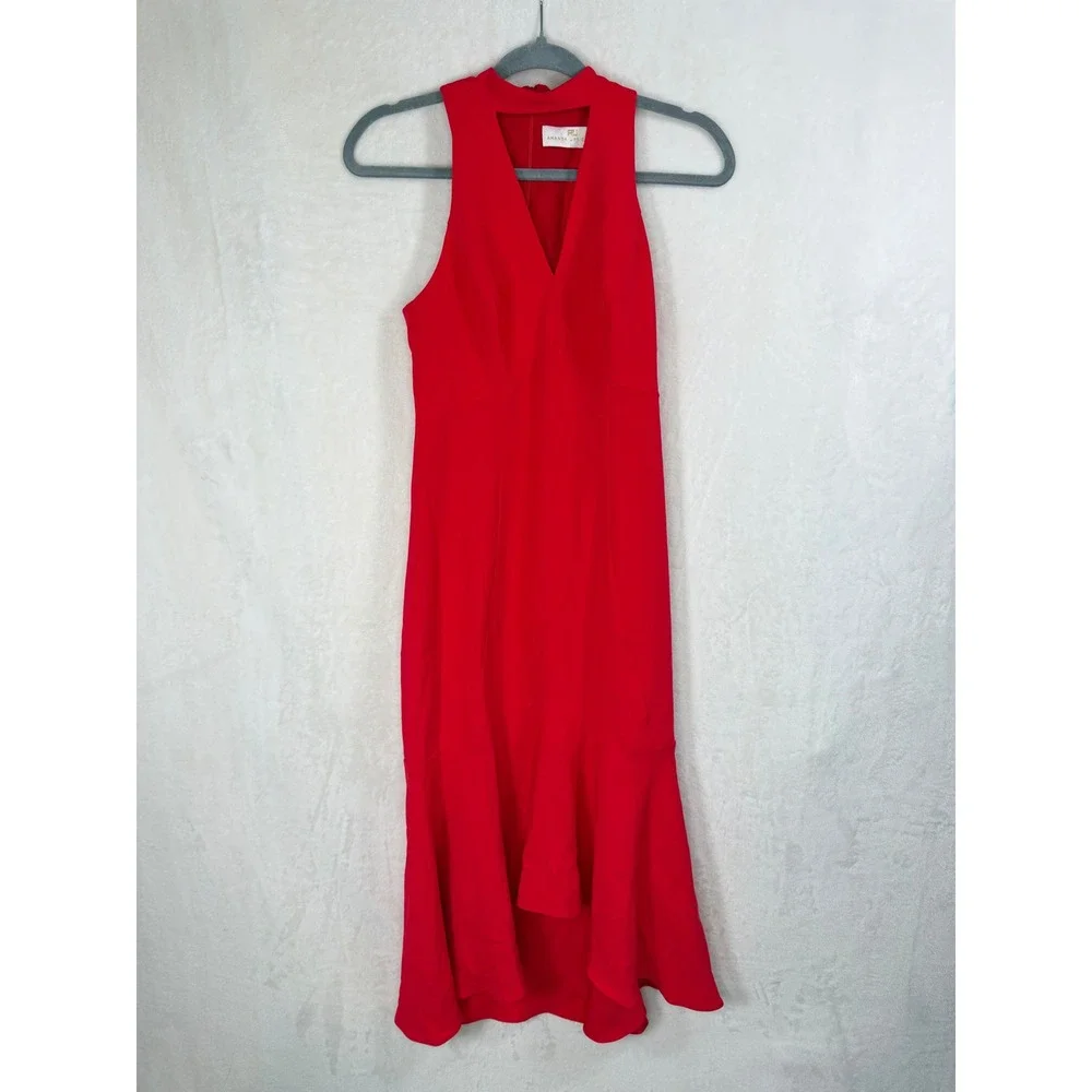 Amanda Uprichard Dress Women Petite P Red‎ Choker Neck High Low Mermaid Midi